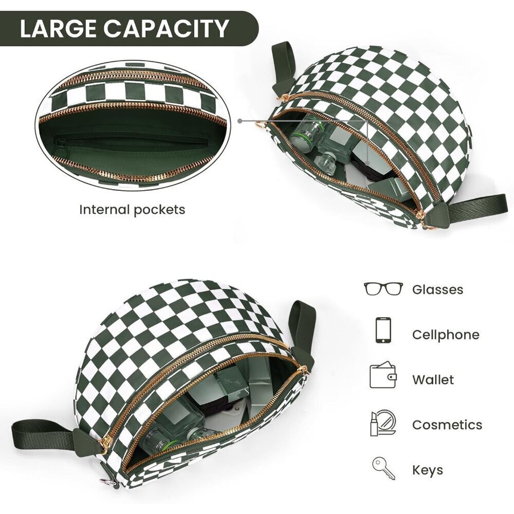 Checkered Nylon Crossbody Bag for Women Adjustable Strap Waterproof - Picture 5 of 7